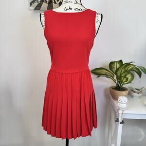 Alice + Olivia Red Pleated Midi Dress